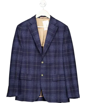 Vitale Barberis Canonico Blue Wool, Silk Blend Checked Suit Jacket UK 38" CHEST