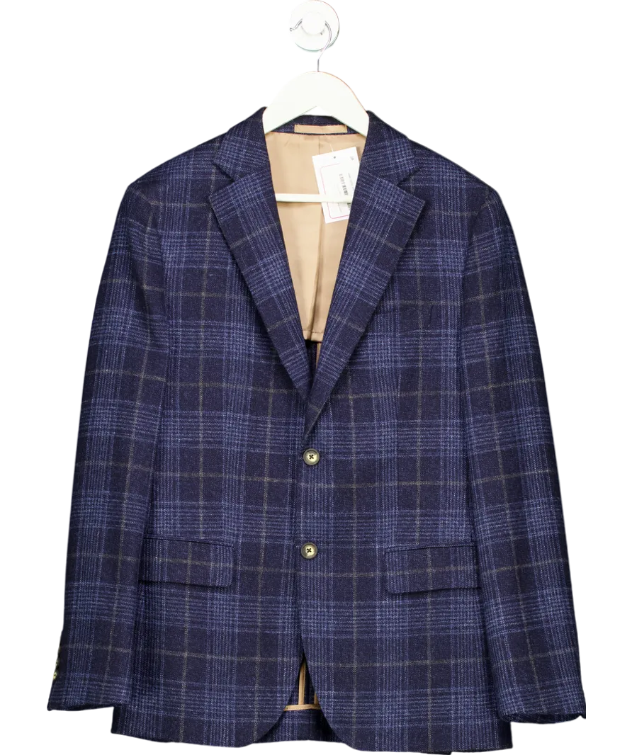Vitale Barberis Canonico Blue Wool, Silk Blend Checked Suit Jacket UK 38" CHEST