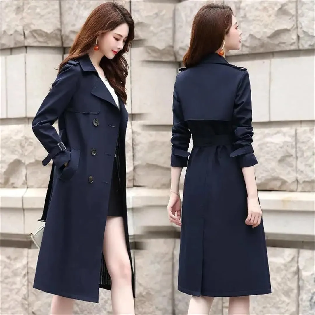 Women Long Trench Coat For Double Breasted Streetwear Windbreakers Overcoat
