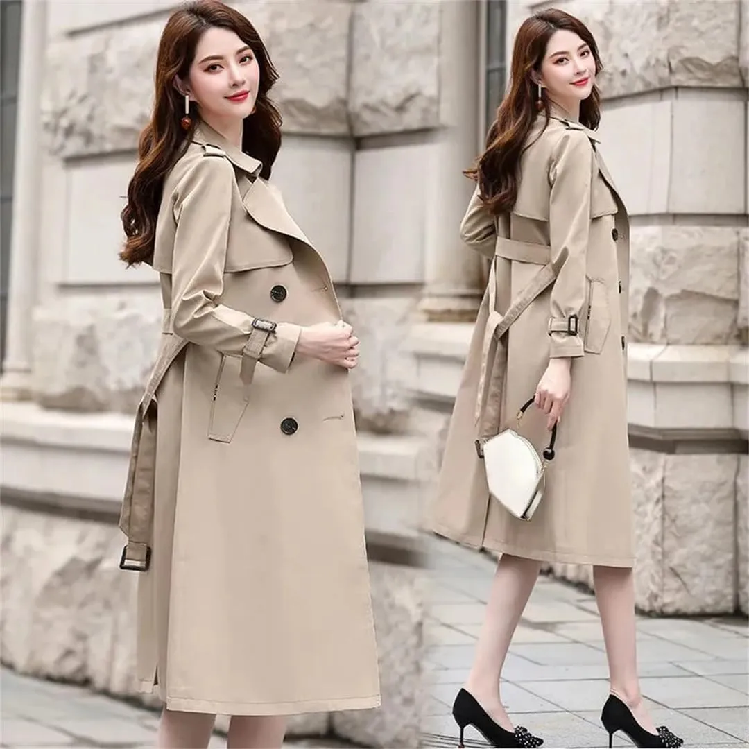 Women Long Trench Coat For Double Breasted Streetwear Windbreakers Overcoat