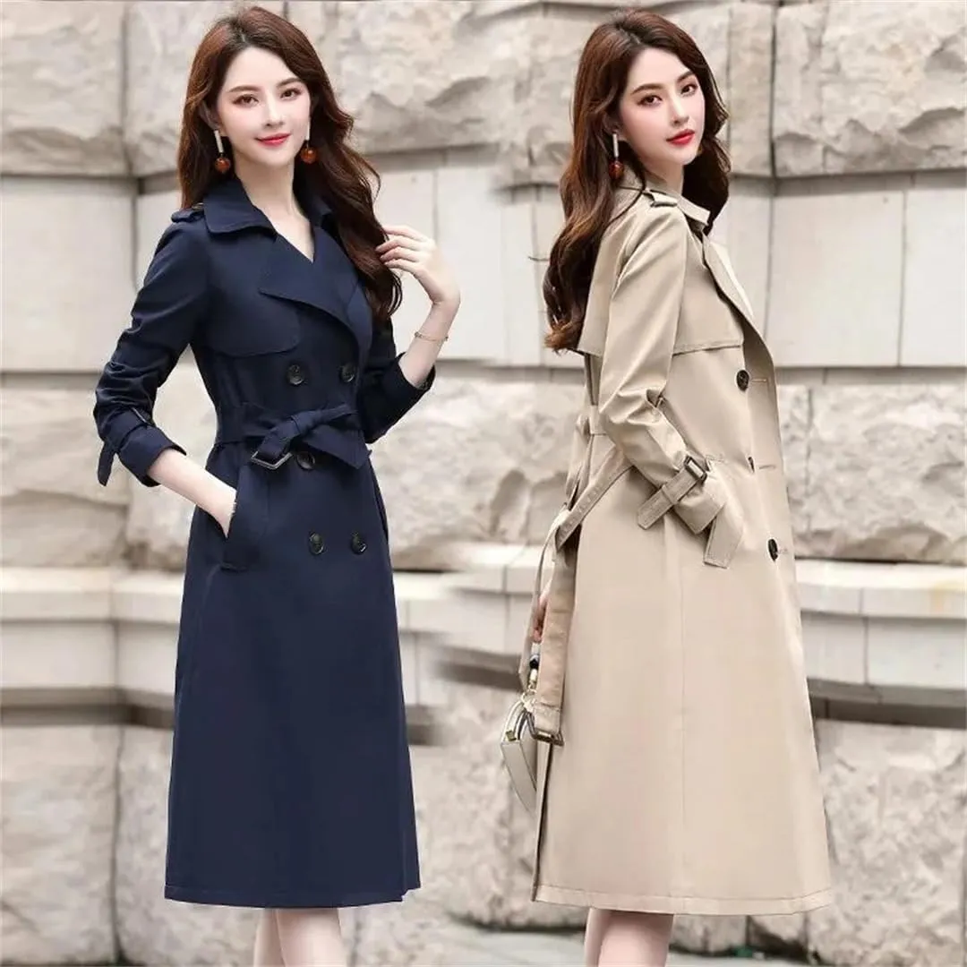 Women Long Trench Coat For Double Breasted Streetwear Windbreakers Overcoat