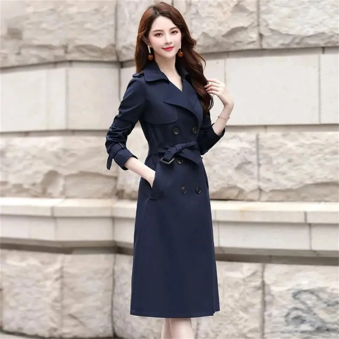 Women Long Trench Coat For Double Breasted Streetwear Windbreakers Overcoat