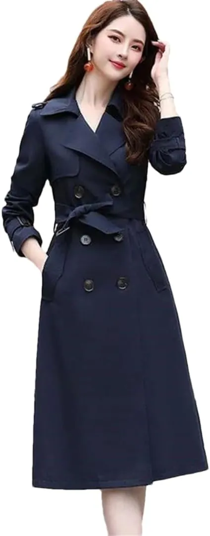 Women Long Trench Coat For Double Breasted Streetwear Windbreakers Overcoat