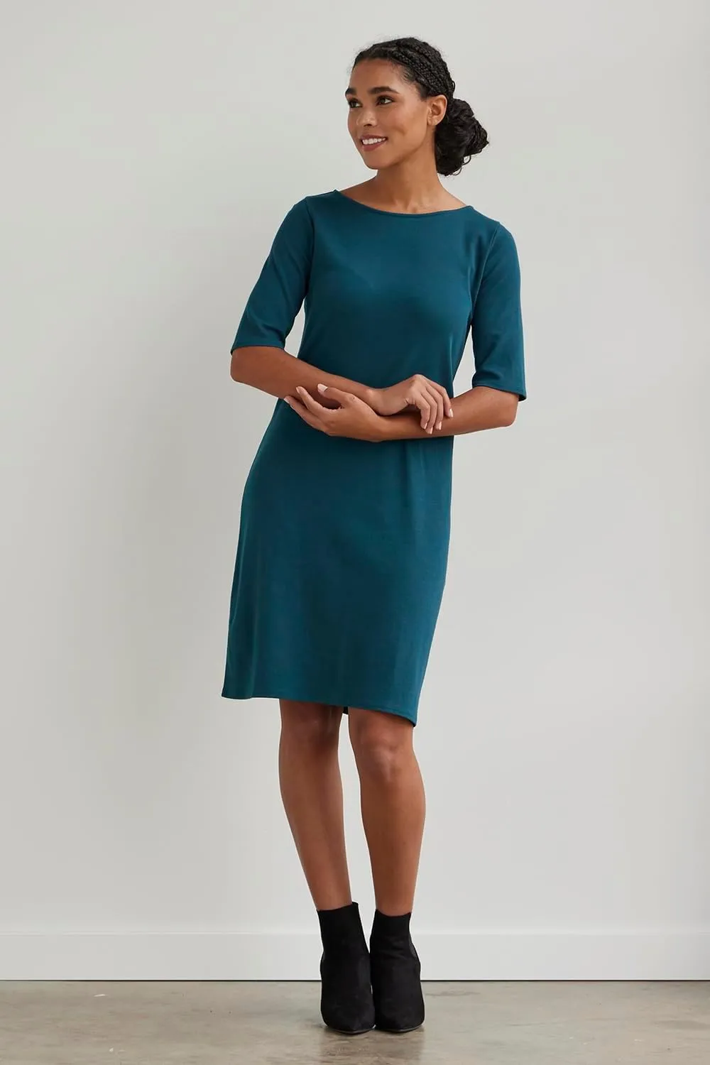 Women's 100% Organic Pima Cotton Half Sleeve Boat Neck Dress
