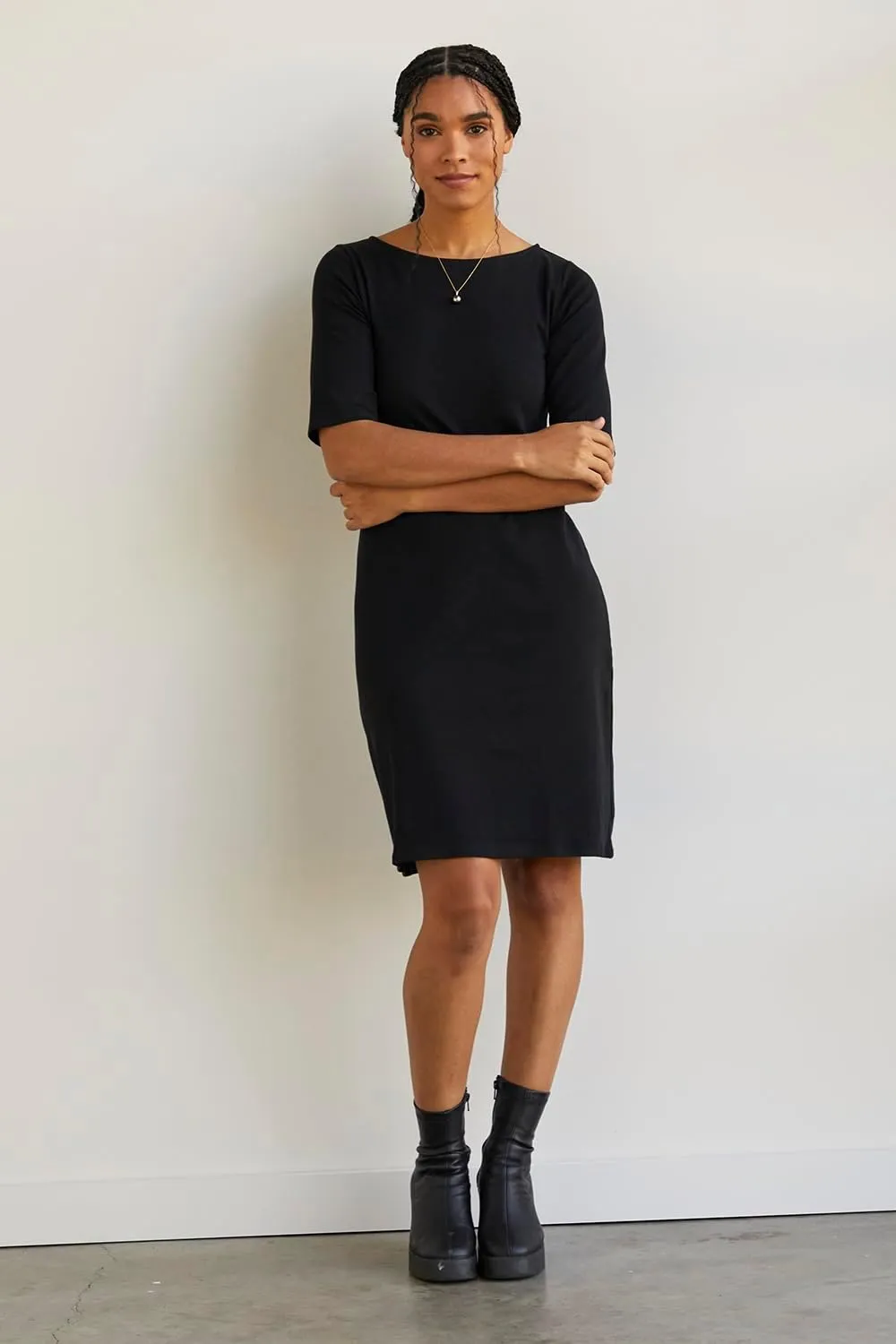 Women's 100% Organic Pima Cotton Half Sleeve Boat Neck Dress