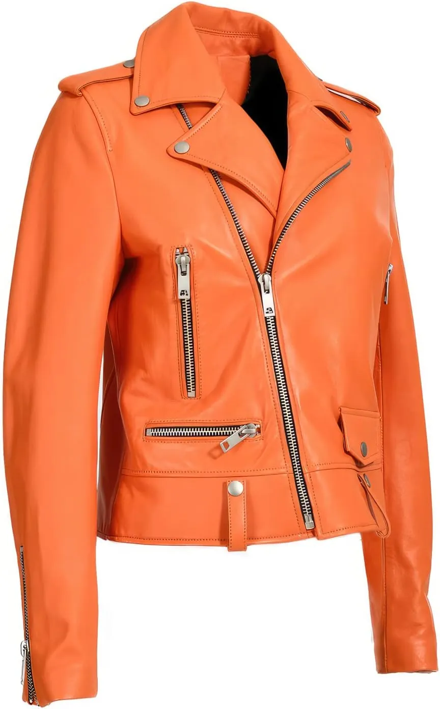 Women's Classic Biker Style Genuine Leather Jacket Timeless Elegance