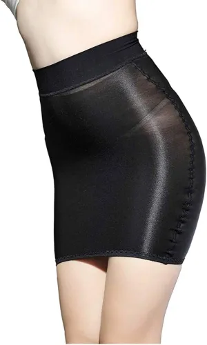 Women's Shiny Sheer See-Through Tight Bodycon Pencil Micro Short Silk Stockings Mini Skirt Night Clubwear Sexy Lingerie