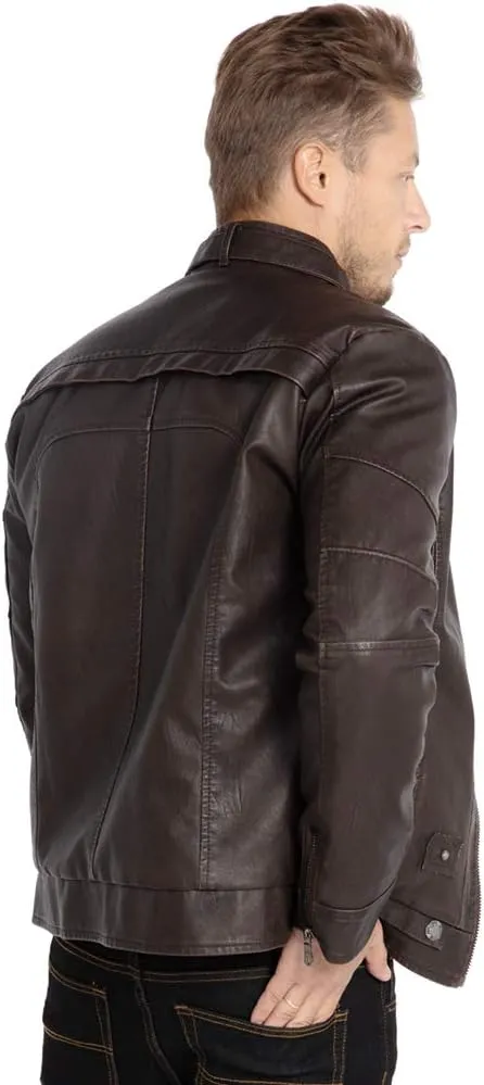 WULFUL Men's Vintage Stand Collar Leather Jacket Motorcycle PU Jacket and Coat